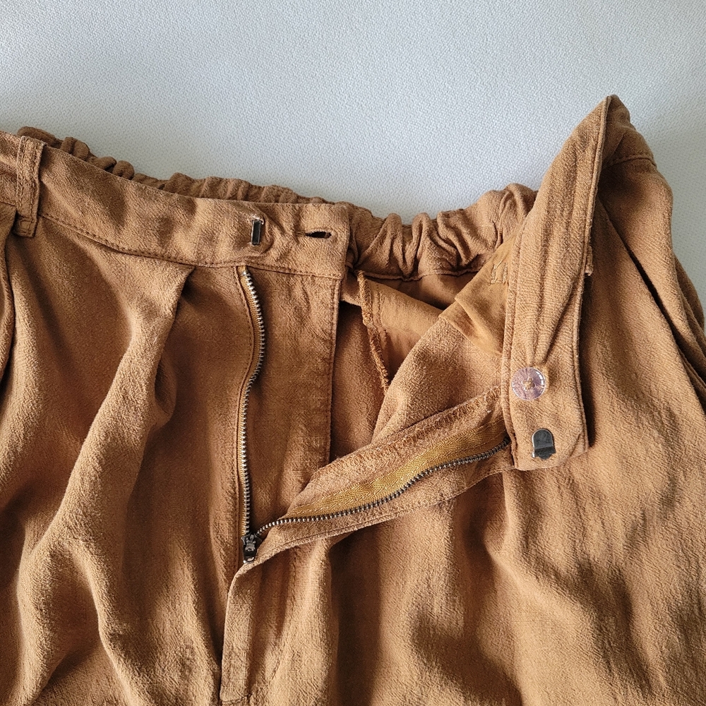 FREE PEOPLE Brown Wide Leg Linen-Blend Pleated Front Trousers - Picture 4 of 7